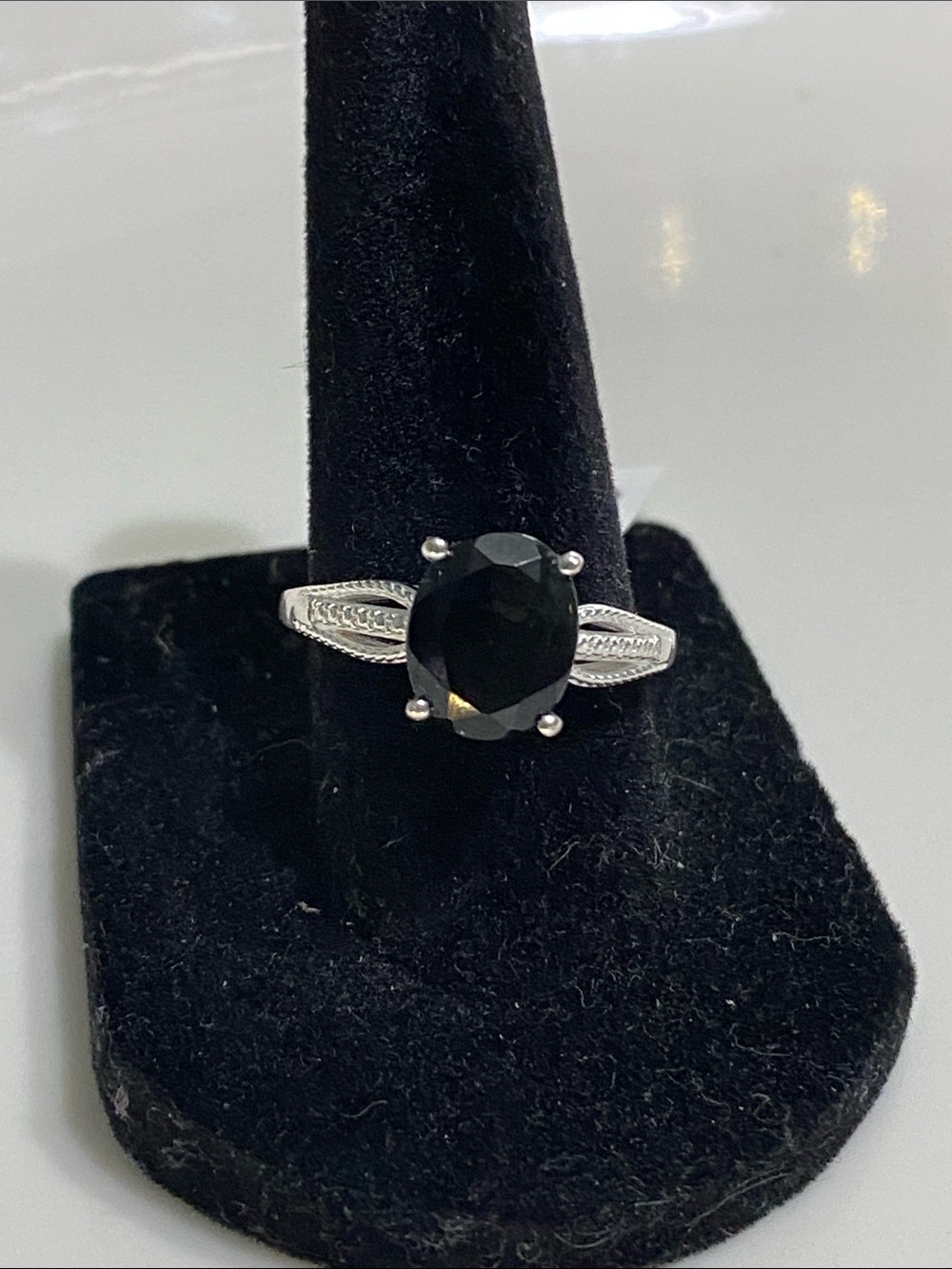 Sterling Silver Ring with Black Oval Tourmaline Stone